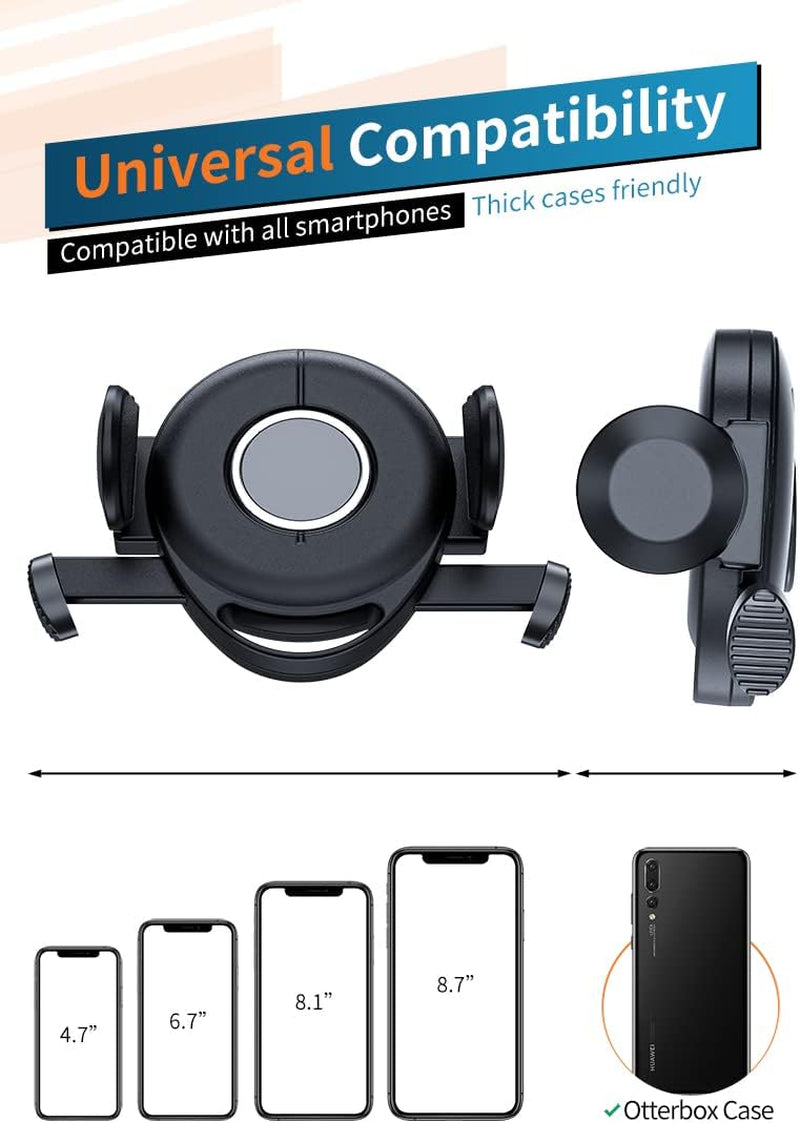 Phone Mount for Car, Dashboard Clip Suction Cup Thick Shell and Large Phone Friendly Car Phone Holder, Compatible with All Cell Phones